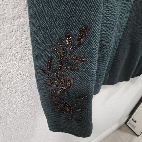 Coldwater Creek Embroidered Patchwork Blazer Jacket Womens P8 Blue Teal Metalic - Picture 14 of 14